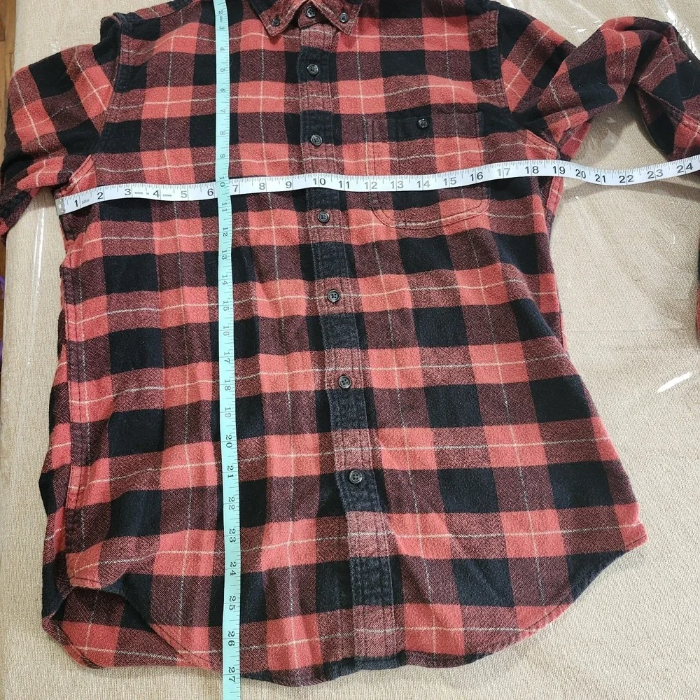 J.Crew Flannel Shirt Mens Small Red Plaid Wool Blend Elbow Patch Workwear